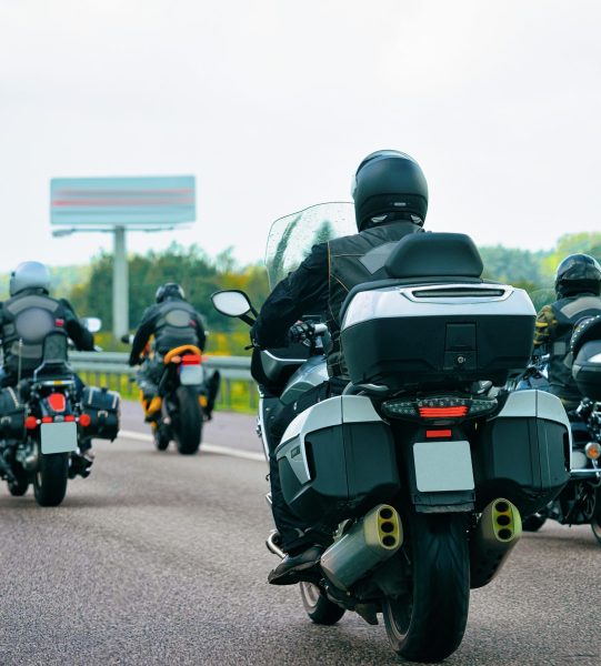 Motorcycles on the highway road in Poland.